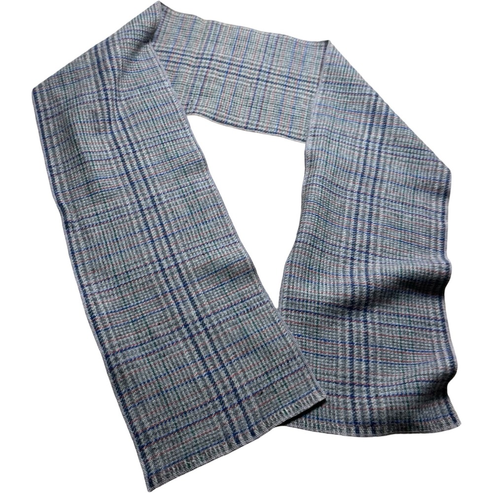 Amana Woolen Mill Plaid Scarf Unisex OS Grey Blue Red Good Heritage Wool 60"